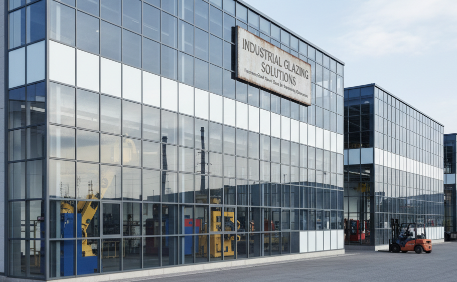 Industrial facility with impact-resistant smart glass windows